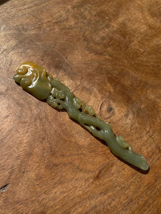 和田青黄玉镂雕灵芝形如意摆件，顺丰包邮 商品图12