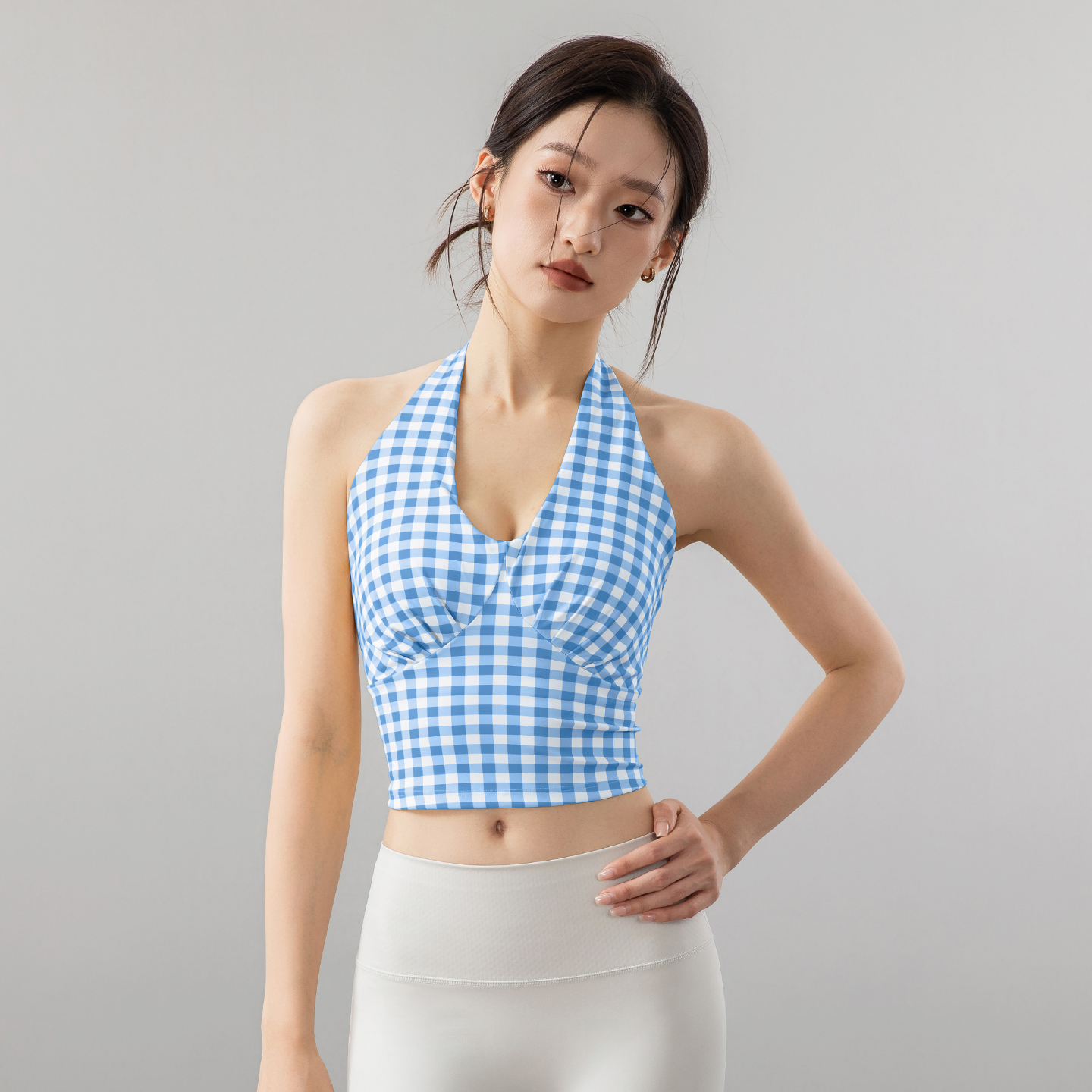 跃牌【美西西系列】格纹印花2025新款高级感美背训练运动健身服上衣瑜伽背心WX-2517