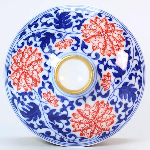 自慢堂 青花缠枝莲红小盖碗110ml 商品图3