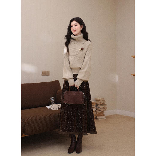 鹿向南「呢喃软语」高级卡其色围脖毛衣女秋气质洋气长袖针织上衣 商品图2