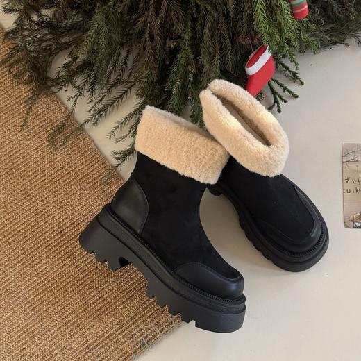 尺码偏小拍大一码！SOSOTATA 冬季加绒厚底马丁靴 软fufu绒感内里触感柔软，7CM鞋跟小个子显腿长 商品图7