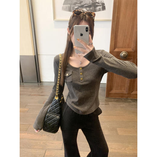 <曾小咸推荐>深灰色修身T恤上衣冬 商品图0