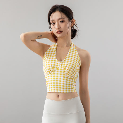 跃牌【美西西系列】格纹印花2025新款高级感美背训练运动健身服上衣瑜伽背心WX-2517 商品图1