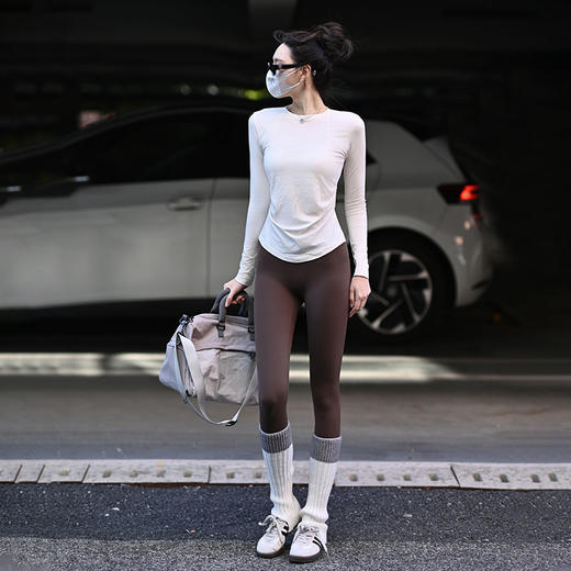 Beemen薄绒无尴尬线瑜伽裤女秋冬 加薄绒高腰提臀 3D 蜜桃臀紧身长裤 外穿健身裤 商品图4