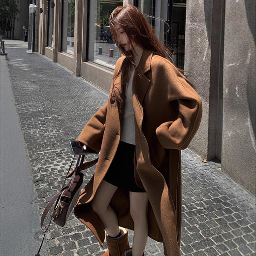 长款气质款毛呢外套双面宽松高级感胖MM纯羊毛大衣 商品图1