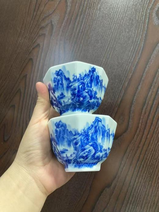 青花山水六方杯 商品图0