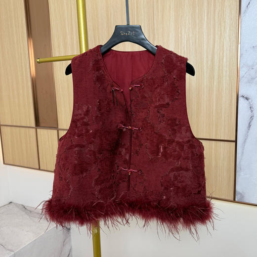 奢姿大码女装2025冬季时尚毛边设计马甲三件套胖妹妹气质国风套装9954991099AB 商品图2