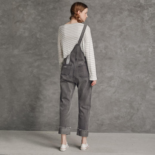 famecoco范可儿单肩背带牛仔裤春夏女士九分裤宽松翻边裤脚F195GA013 商品图2