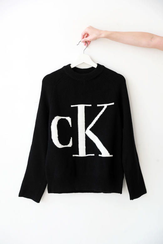 氛围感字母提花毛衣，慵懒宽松设计。印花圆领套头针织衫C120766 商品图8