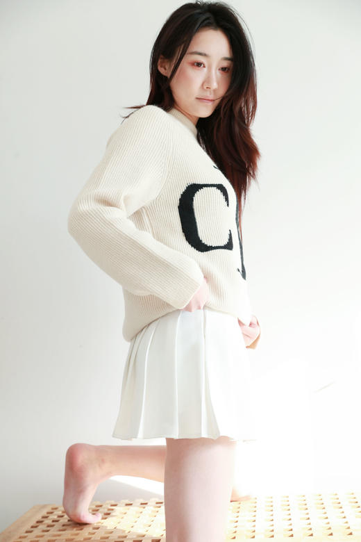 氛围感字母提花毛衣，慵懒宽松设计。印花圆领套头针织衫C120766 商品图9