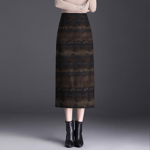 韩版后开叉毛呢直筒半身裙职业包臀裙6878 商品图0