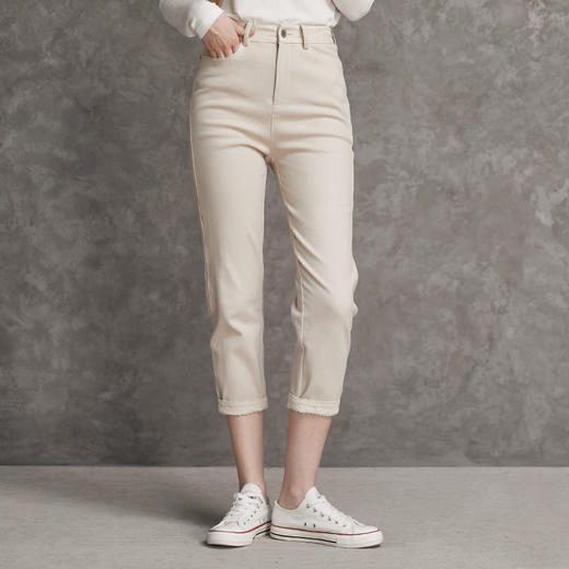 famecoco范可儿纯色高腰休闲裤修身百搭直筒七分裤DAB6GA007 商品图2