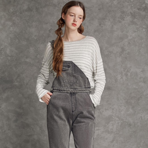 famecoco范可儿单肩背带牛仔裤春夏女士九分裤宽松翻边裤脚F195GA013 商品图3