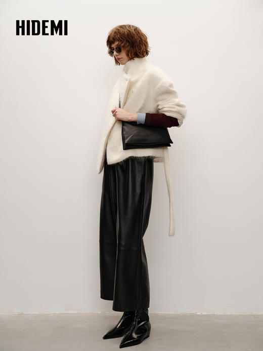 HIDEMI经典复古美拉德风开边珠牛皮尖头切尔西短靴内增高中缝踝靴 商品图11