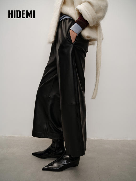 HIDEMI经典复古美拉德风开边珠牛皮尖头切尔西短靴内增高中缝踝靴 商品图9