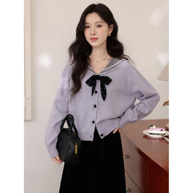 鹿向南「香芋奶酪」紫色假两件毛衣秋冬新款小众设计感开衫上衣女