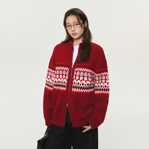 潮牌CC系列男女同款费尔岛毛衣开衫男短款宽松保暖CC5BSW07 商品图2