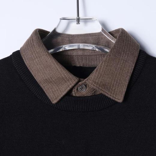 9515SDSA男士秋冬新款痞帅男装老钱风撞色翻领假两件毛衣百搭商务上衣 商品图2