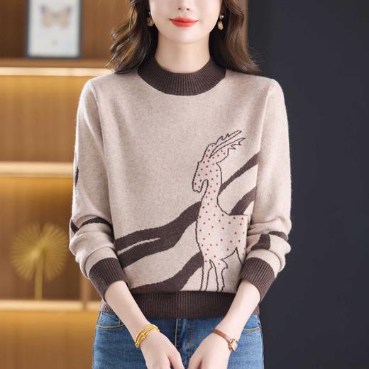 保暖半高领针织衫，撞色印花毛衣妈妈装宽松显瘦打底上衣CC-103-C8116 商品图2