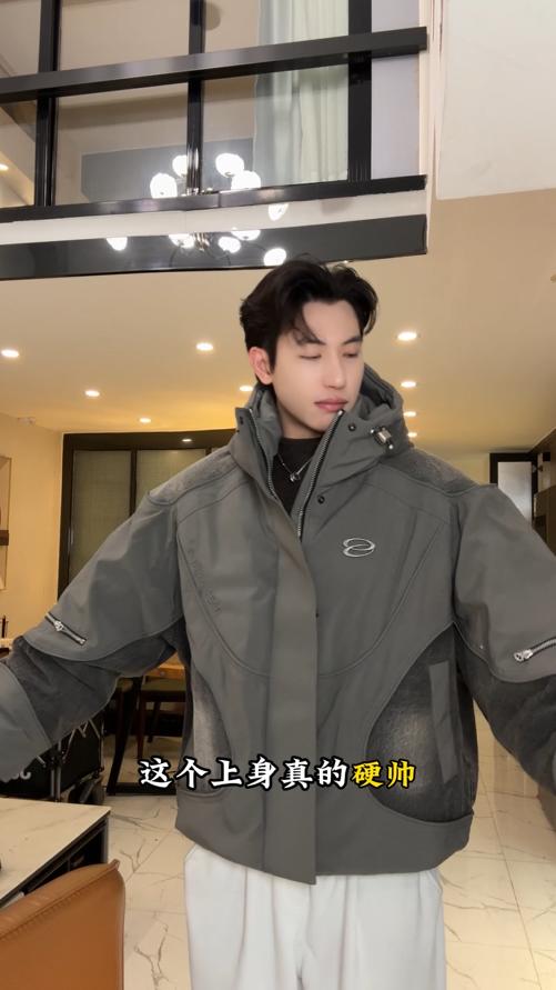 H909SDSA秋冬新款痞帅男装美式高街连帽羽绒服拼接撞色宽松潮牌外套 商品图0