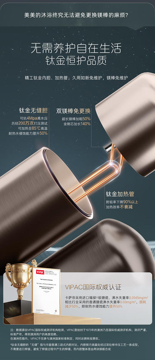 卡萨帝（Casarte）60升【钛金胆】揽光电热水器 富锶双胆隐藏安装速热 CJ7PRO 国家补贴20% 商品图8