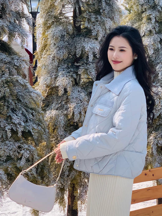 【百图lulu定制】【预售7天发】【黑科技香风棉外套】石墨烯云绒 毛衣领拼接 香风菱形格纹 外套 商品图11