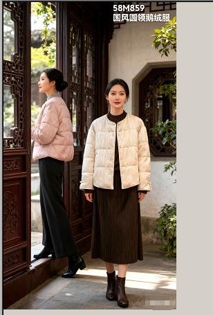 58M859时尚气质款新中式国风圆领鹅绒服 商品图1