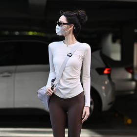 冬季新款暖感美利奴羊毛长袖 T 恤 修身抽褶设计 透气速干瑜伽休闲训练衣