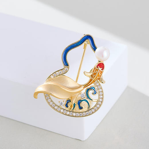 国风复古锦鲤葫芦淡水珍珠胸针，高档精致汉服旗袍胸花西装配饰别针LY-M-300 商品图1