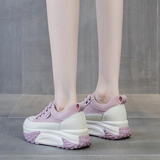 时尚内增高圆头低帮前绑带厚底平底高跟老爹鞋 商品图4