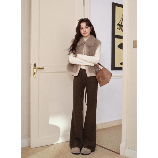 鹿向南「星暮艾蕾」微喇修身咖色休闲裤女秋冬高腰显瘦阔腿长裤子 商品图1