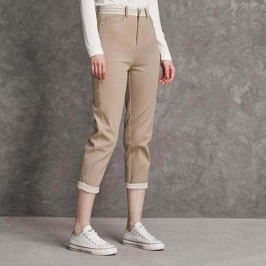 famecoco范可儿纯色高腰休闲裤修身百搭直筒七分裤DAB6GA007 商品图1