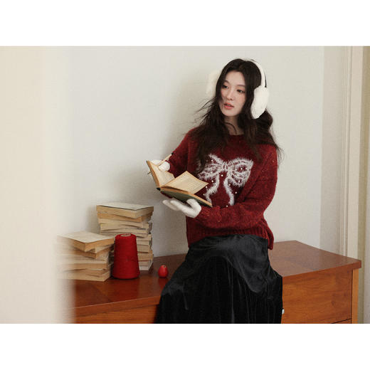 鹿向南「夜幕星光」加厚黑色半身裙女秋冬设计感高级显瘦长款裙子 商品图4