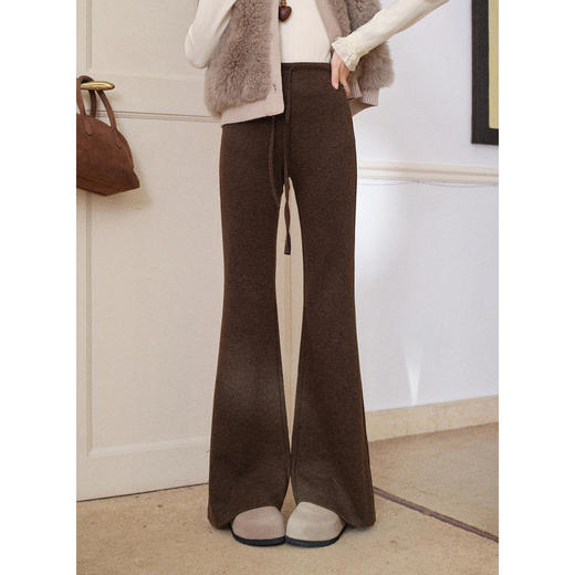 鹿向南「星暮艾蕾」微喇修身咖色休闲裤女秋冬高腰显瘦阔腿长裤子 商品图0