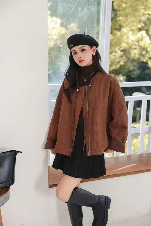 白鹅绒！绒子含量90%！肌理纹爆款百搭精致抽绳领口白鹅绒羽绒服-喜出 商品图2