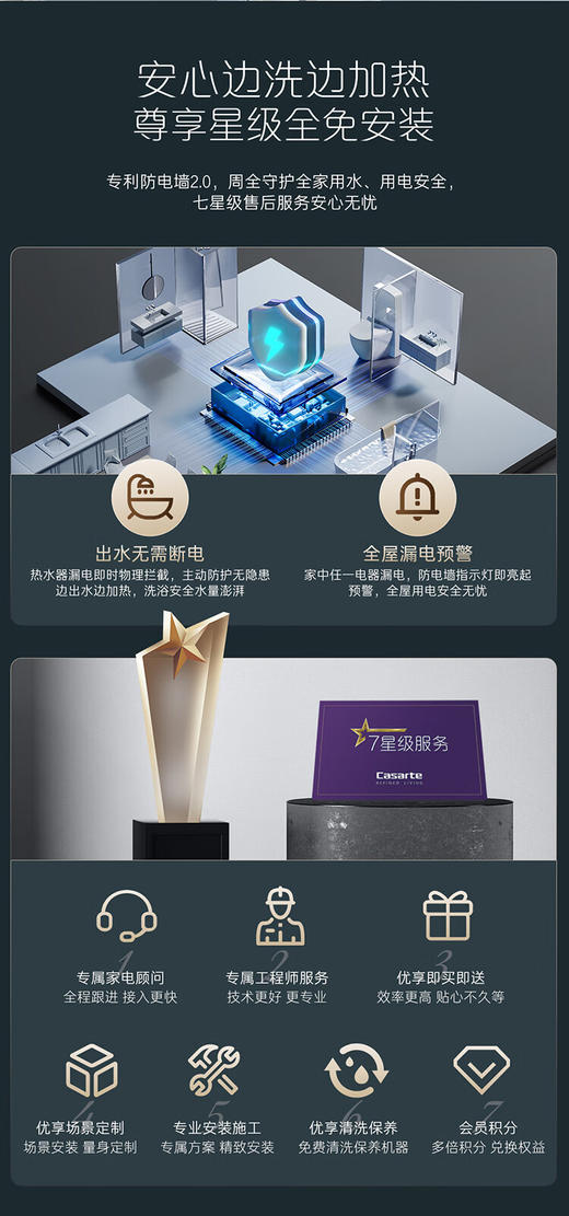 卡萨帝（Casarte）60升【钛金胆】揽光电热水器 富锶双胆隐藏安装速热 CJ7PRO 国家补贴20% 商品图11