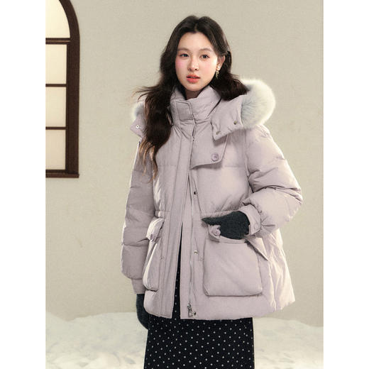 鹿向南「北极紫光」90白鸭绒紫色高领羽绒服女冬保暖加厚毛领外套 商品图2