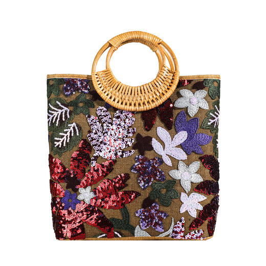 【小众高奢刺绣包包】亮片草编托特包 高奢小众刺绣女士包包 大容量时尚编织手提包 商品图6