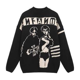 中性款人像提花小高领针织毛衣he