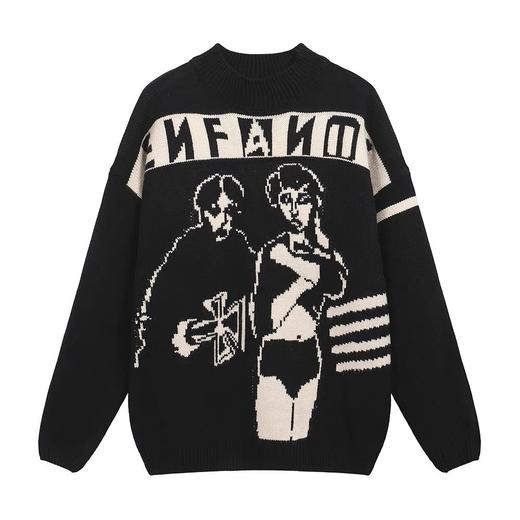 中性款人像提花小高领针织毛衣he 商品图0