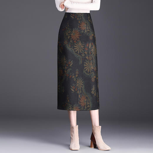 韩版后开叉毛呢直筒半身裙职业包臀裙6878 商品图2