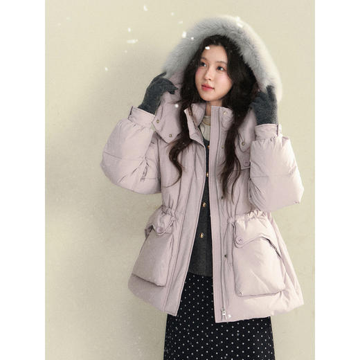 鹿向南「北极紫光」90白鸭绒紫色高领羽绒服女冬保暖加厚毛领外套 商品图0