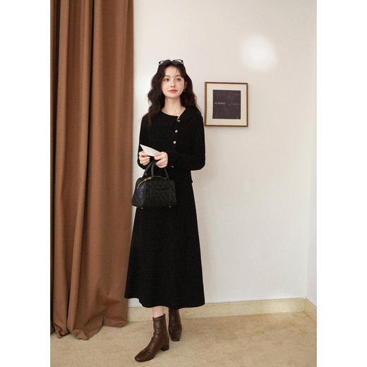 鹿向南「心动赴约」高级黑色长袖连衣裙女秋冬气质显瘦叠穿长裙子 商品图3