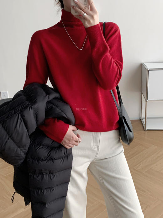 好运红气养人氛纯正红羊毛羊绒圆领高领毛衫 商品图8