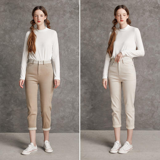 famecoco范可儿纯色高腰休闲裤修身百搭直筒七分裤DAB6GA007 商品图4