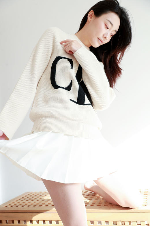 氛围感字母提花毛衣，慵懒宽松设计。印花圆领套头针织衫C120766 商品图11