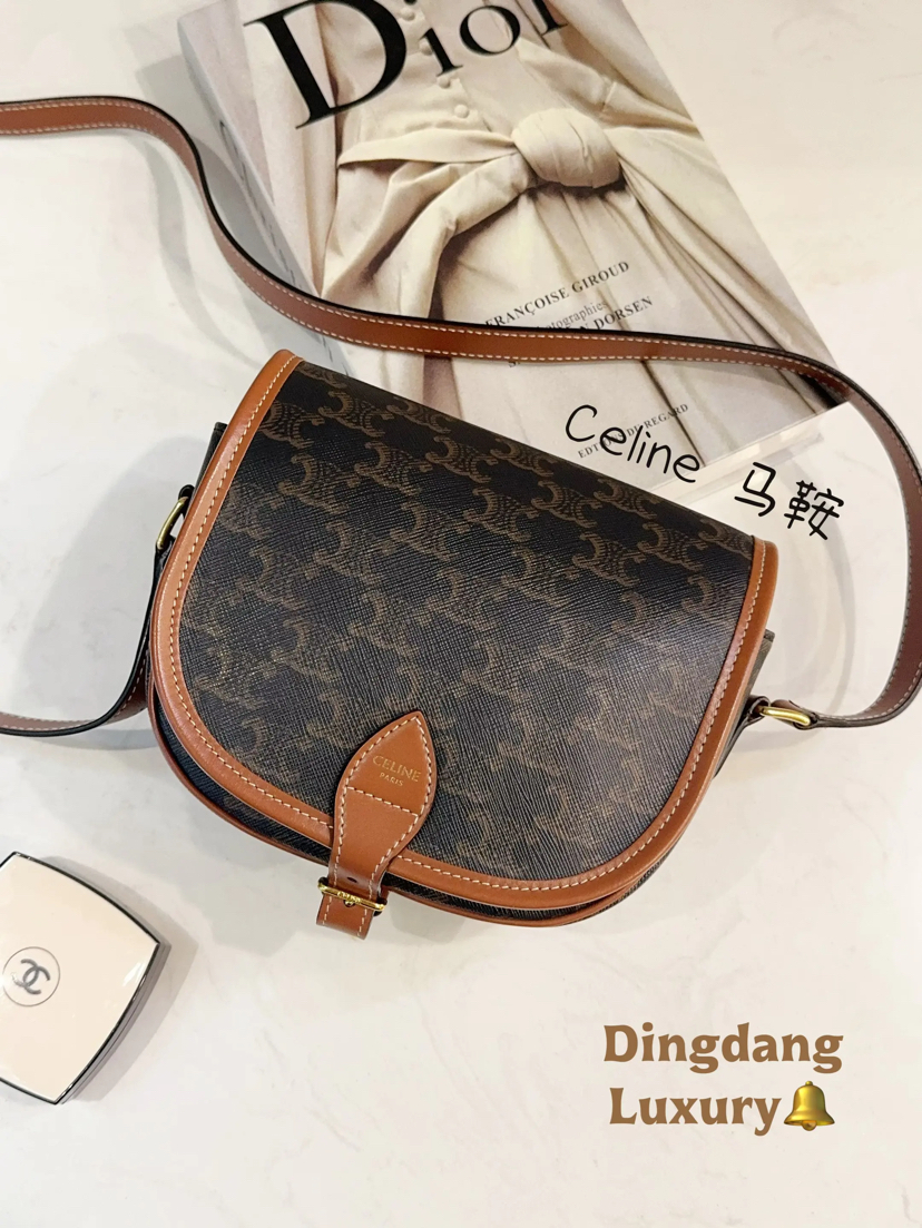 Celine Folco 黑色 老花 马鞍包