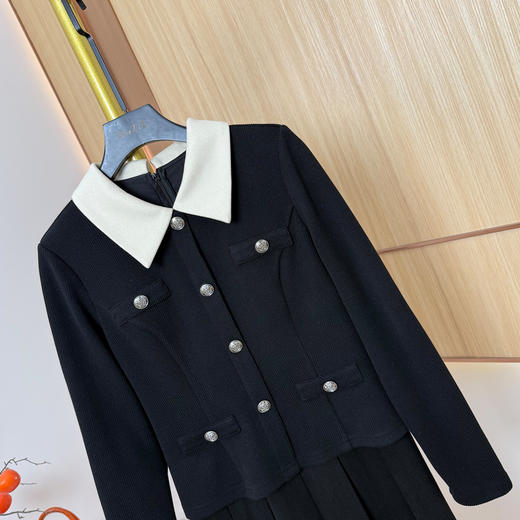 奢姿大码女装2025冬季装饰扣翻领连衣裙胖妹妹小香风假两件百褶裙3254803805 商品图4