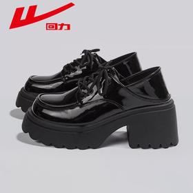 回力小皮鞋女2025秋季新款增高英伦风粗跟不累脚乐福鞋黑色jk鞋子