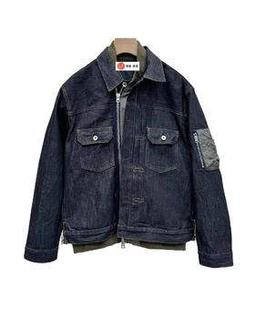 中性款假两件牛仔外套la